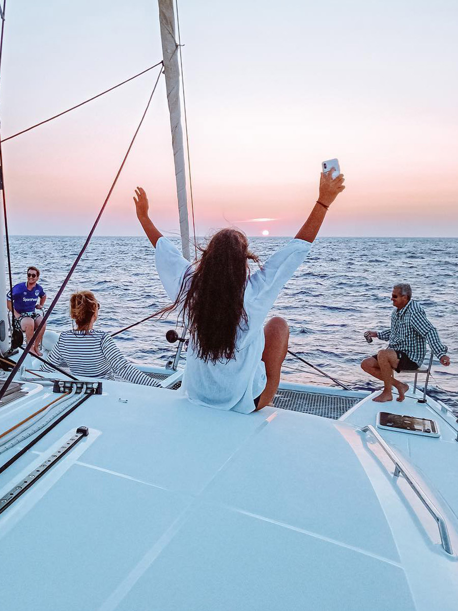 Santorini Sunset Catamaran Cruises - Luxury Cruises Santorini - Catamaran Sunset Cruise Santorini - Sunset Cruises Santorini